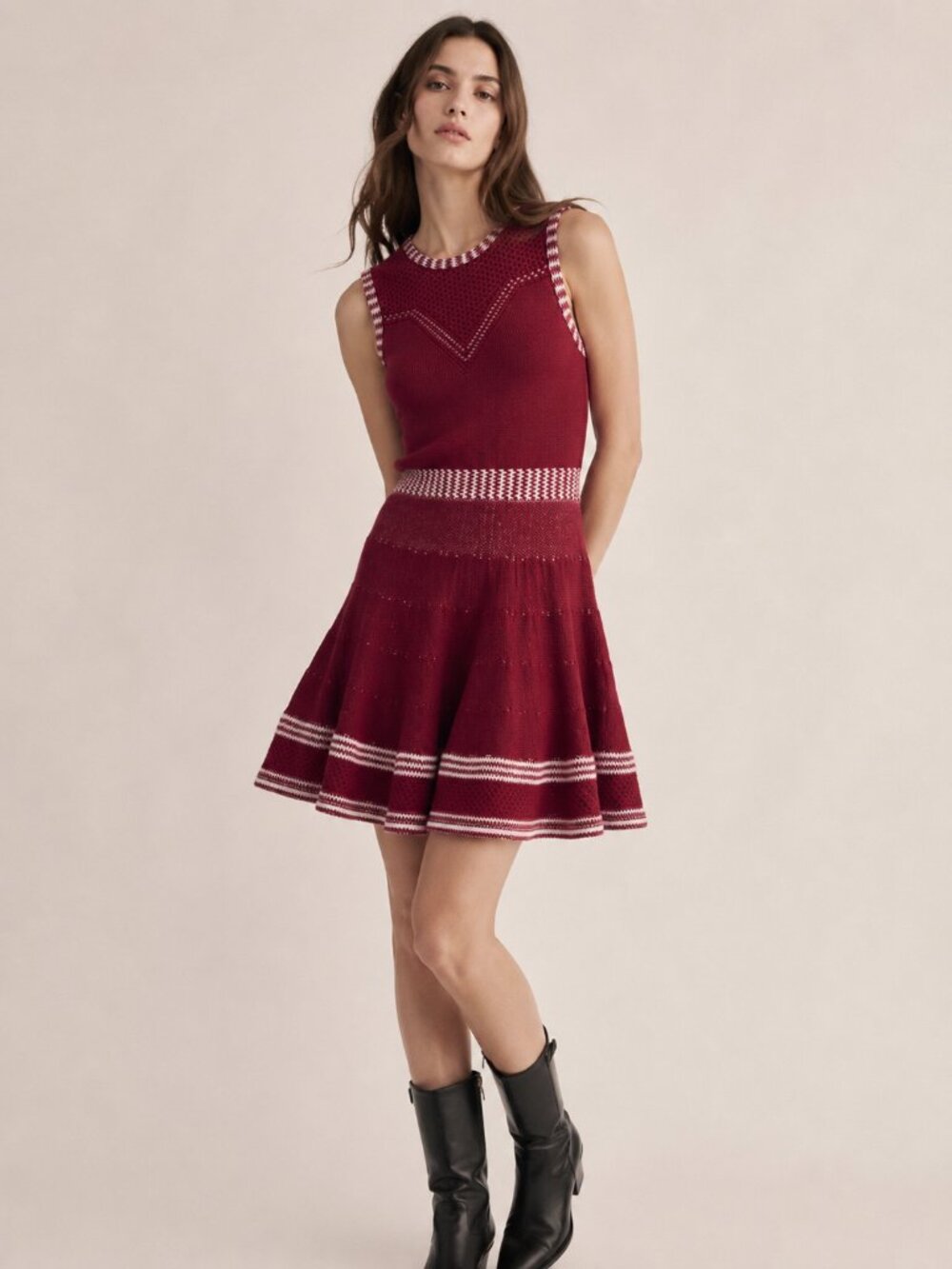 Maje Red Knit Fit & Flare Dress | Size 1 | Parisian Chic | Coquet 0629